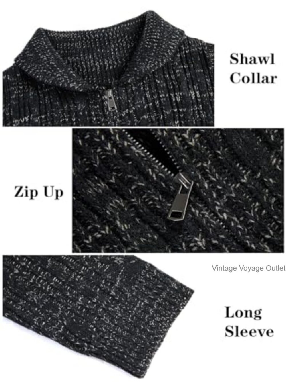 Men's Cable Knit Shawl Neck Cardigan Sweater with Pockets - Picture 4 of 7